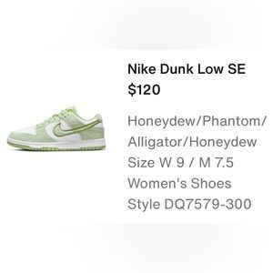 Nike Dunk Low SE - Honey dew / phantom / alligator / honeydew - Size 9 W 7.5 M
